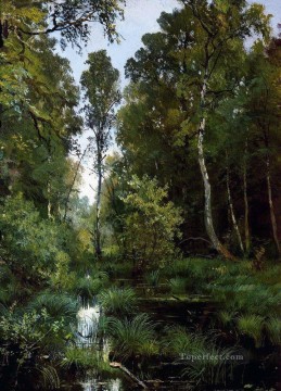 Iván Ivánovich Shishkin Painting - Estanque cubierto de maleza en el borde del bosque siverskaya 1883 paisaje clásico Ivan Ivanovich